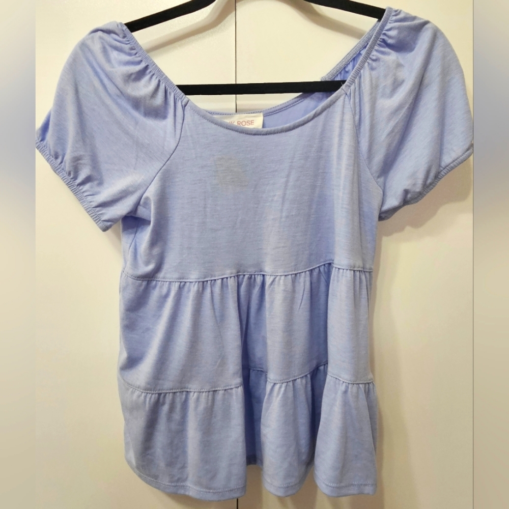 Light Blue Pink Rose Shirt Size S Woman's